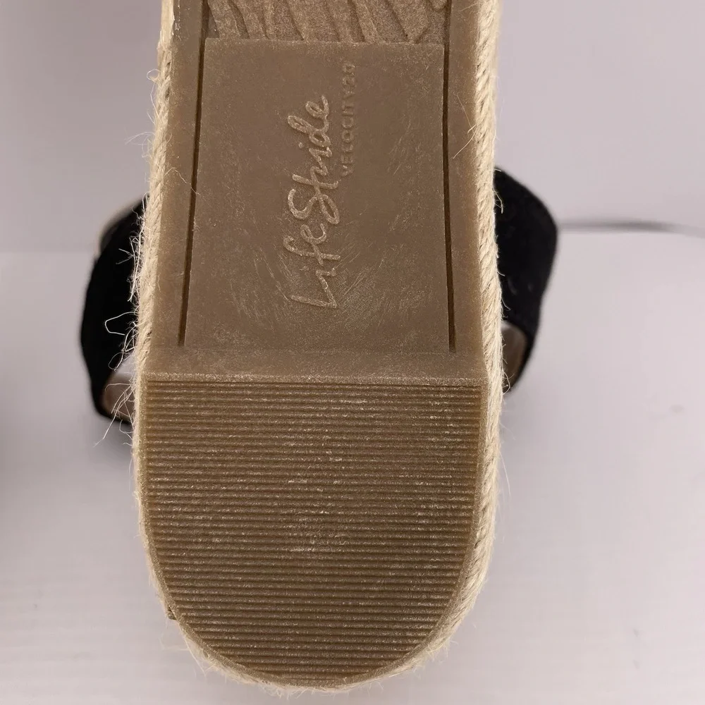 Lifestride Kimmie Espadrille Wedge Black Polkadot Shock‎ Absorption Women 9.5 M